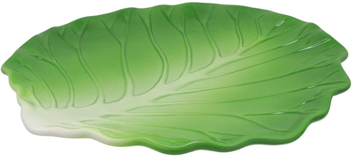 Ebros 12" Wide Hearty Green Cabbage Leaf Shaped Serving Plate Dish Platter 1 PC