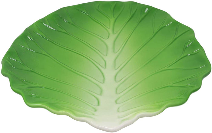 Ebros 12" Wide Hearty Green Cabbage Leaf Shaped Serving Plate Dish Platter 1 PC