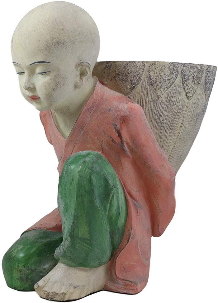 Ebros 13.5" Tall Jizo Buddha Monk Kneeling With Flower Planter Pot Vase Statue