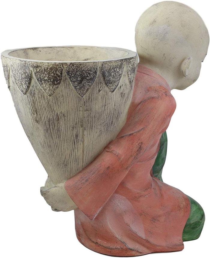 Ebros 13.5" Tall Jizo Buddha Monk Kneeling With Flower Planter Pot Vase Statue