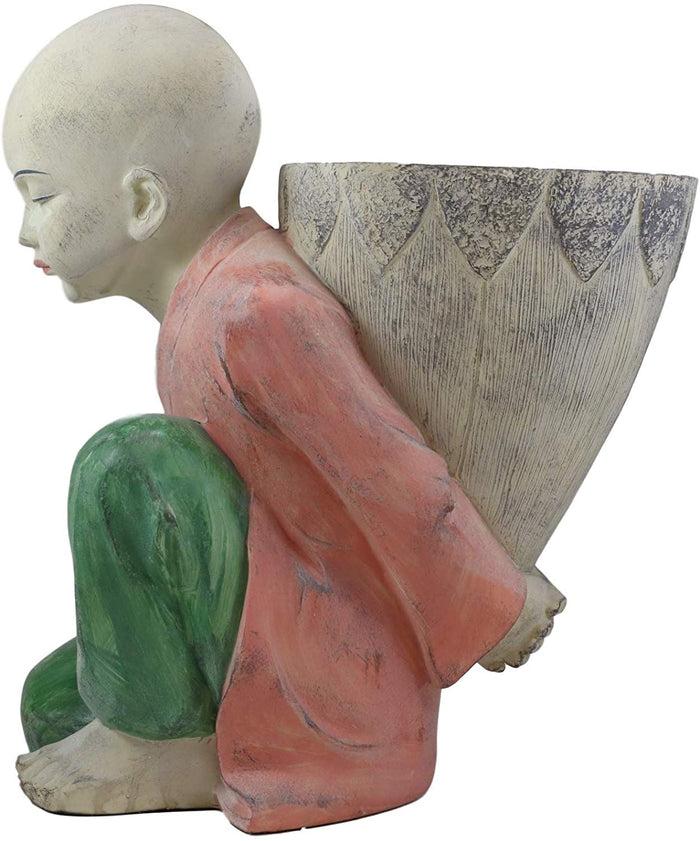 Ebros 13.5" Tall Jizo Buddha Monk Kneeling With Flower Planter Pot Vase Statue