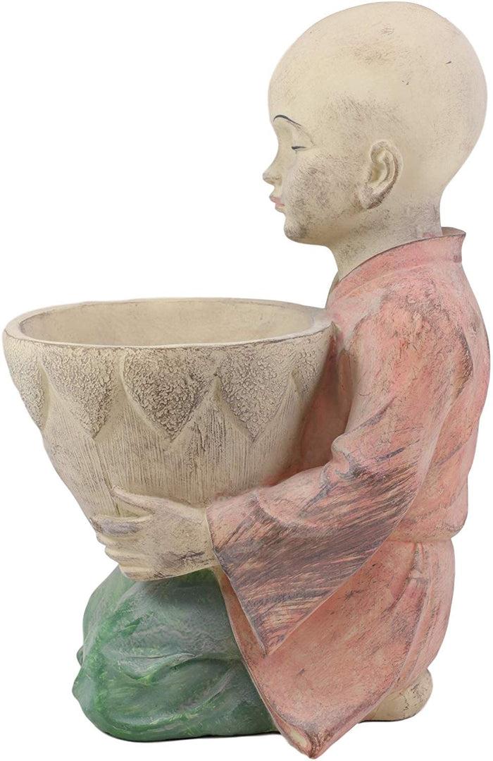 Ebros 13.5" Tall Jizo Buddha Monk Kneeling With Planter Pot Flower Vase On Lap