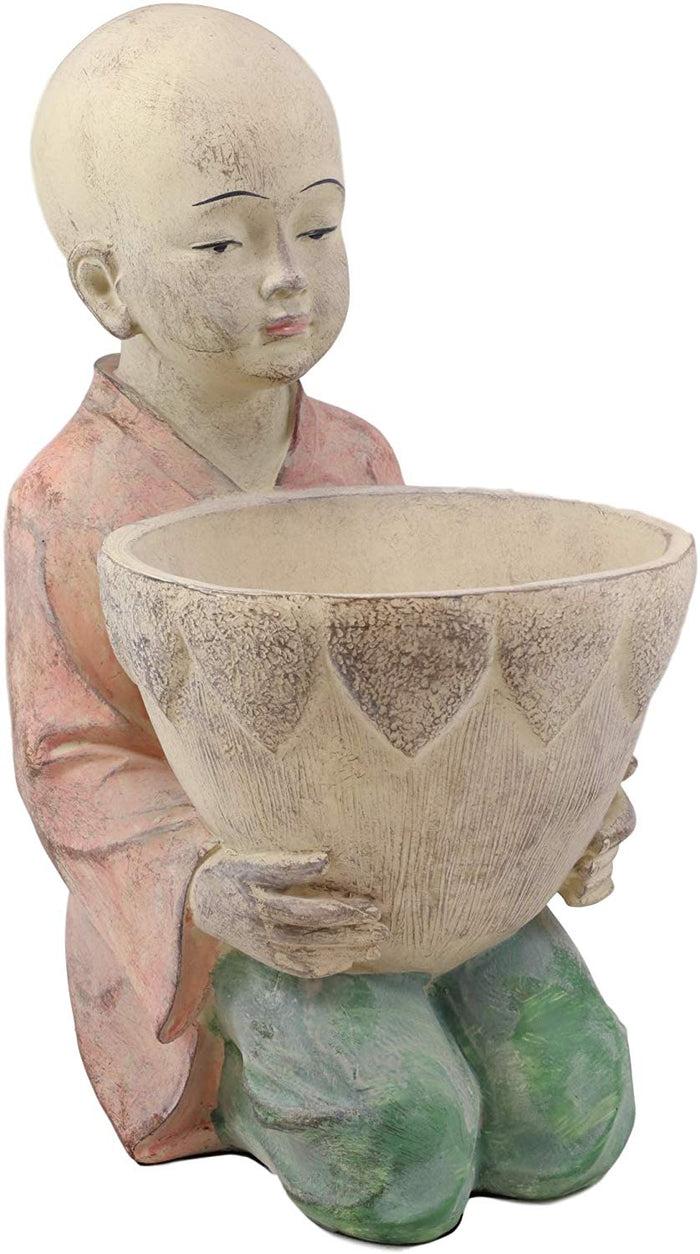 Ebros 13.5" Tall Jizo Buddha Monk Kneeling With Planter Pot Flower Vase On Lap