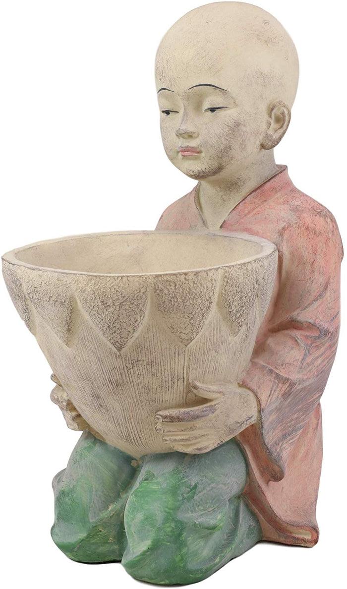 Ebros 13.5" Tall Jizo Buddha Monk Kneeling With Planter Pot Flower Vase On Lap