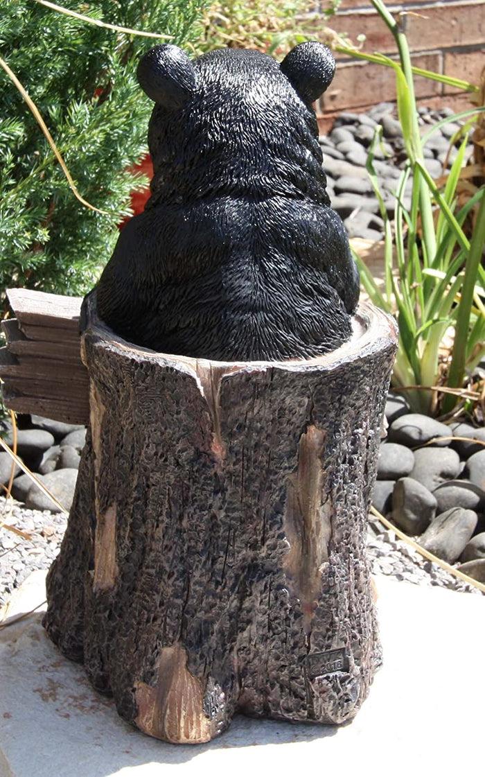 Ebros 13.5" Tall Welcome Sign Black Bear In Tree Bark Outdoor Decorative Statue