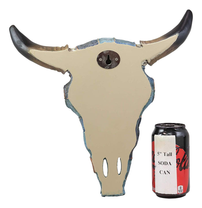 Ebros 13" Wide Western Southwest Steer Bison Buffalo Bull Cow Horned Skull Head In Cowboy Blue Denim Jeans Design Wall Mount Decor