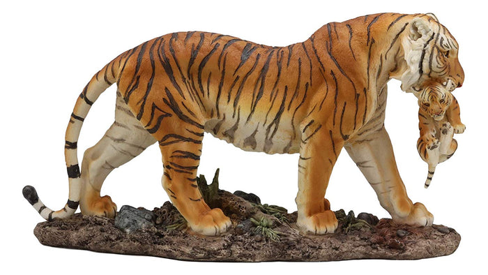 Ebros 14.25"L Large Wildlife Bengal Orange Tiger Mother Carrying Cub Figurine