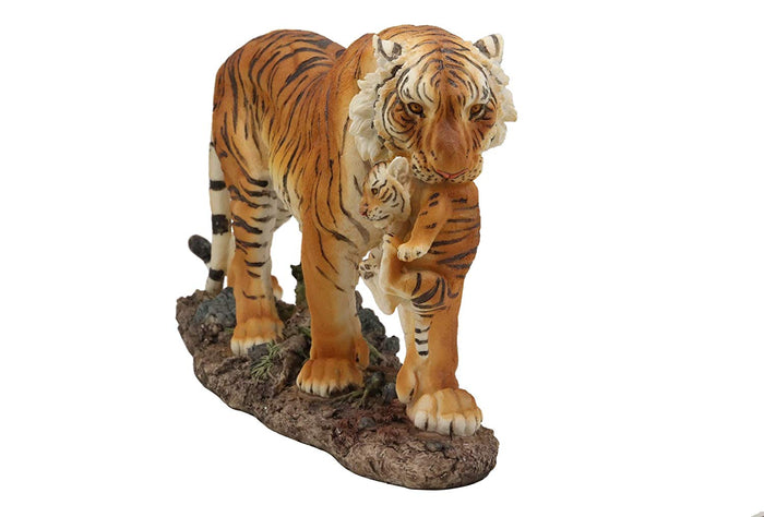 Ebros 14.25"L Large Wildlife Bengal Orange Tiger Mother Carrying Cub Figurine