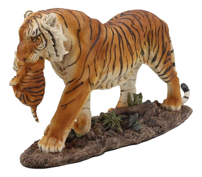 Ebros 14.25"L Large Wildlife Bengal Orange Tiger Mother Carrying Cub Figurine