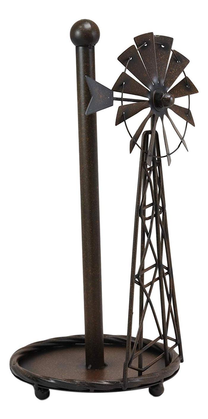 Ebros 14.5"Tall Rustic Country Farm Windmill Outpost Paper Towel Holder Metal Figurine