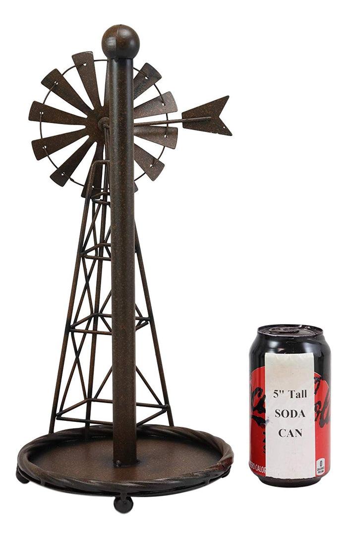 Ebros 14.5"Tall Rustic Country Farm Windmill Outpost Paper Towel Holder Metal Figurine