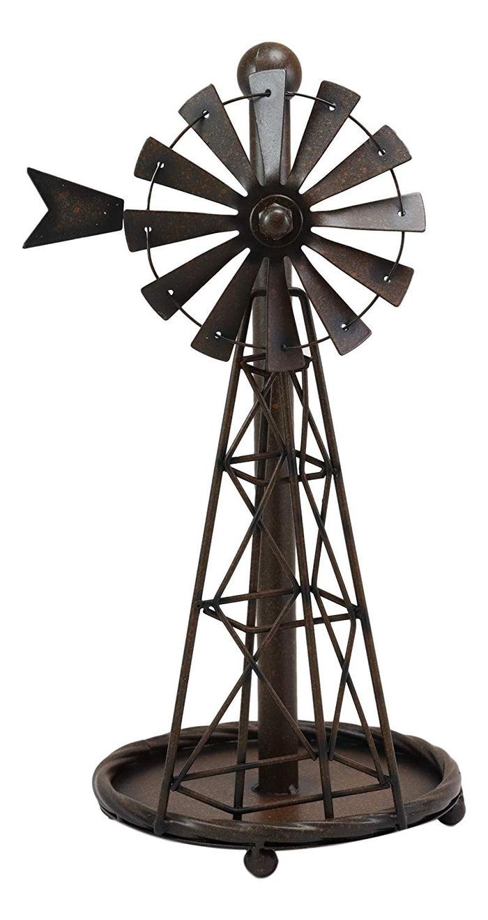 Ebros 14.5"Tall Rustic Country Farm Windmill Outpost Paper Towel Holder Metal Figurine
