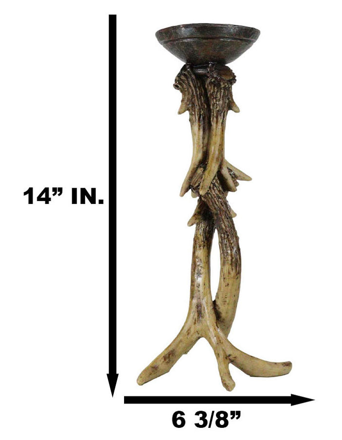 Ebros 14" Tall Rustic Buck Elk Deer Entwined Antlers Candle Holder Stand Set Of 2