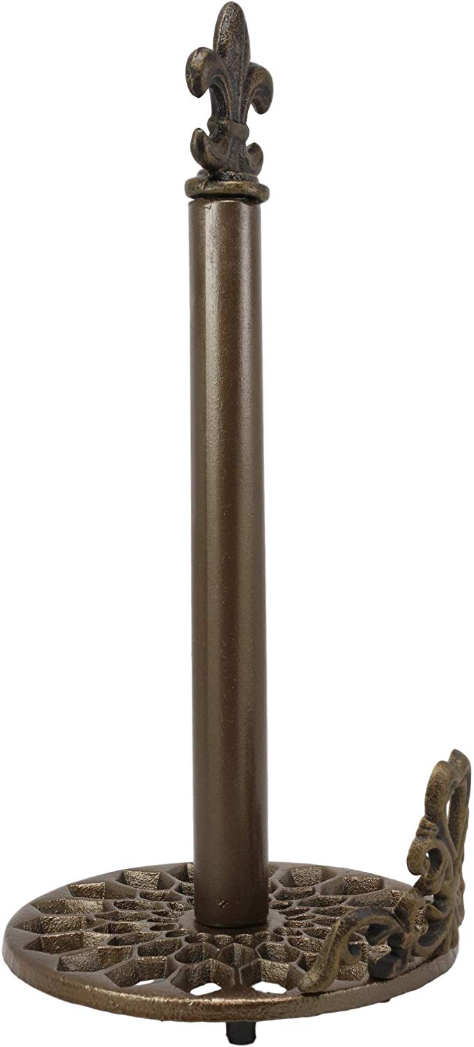 Ebros 15.5"H Aluminum French Scroll Fleur De Lis Top Crown Paper Towel Holder