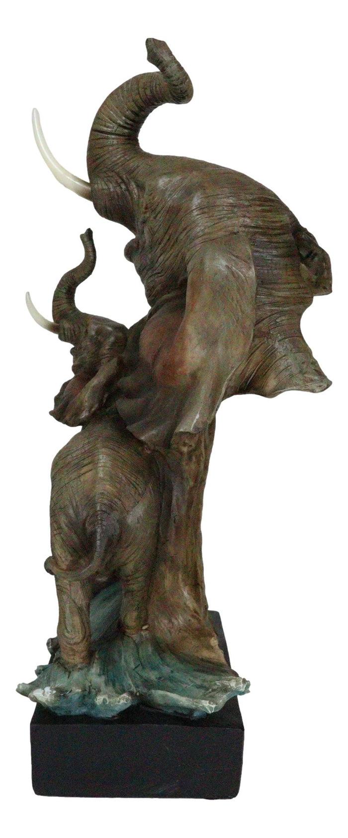Ebros 15"H Safari Jungle Elephant With Trunk Up Bust Statue On Pedestal Base