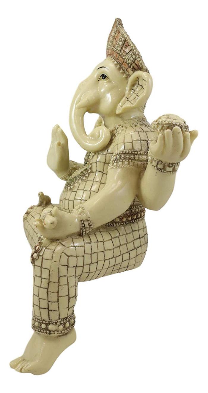 Ebros 15" Tall Hindu Ganesha Holding Modaka Bowl & Lotus Table Edge Shelf Sitter