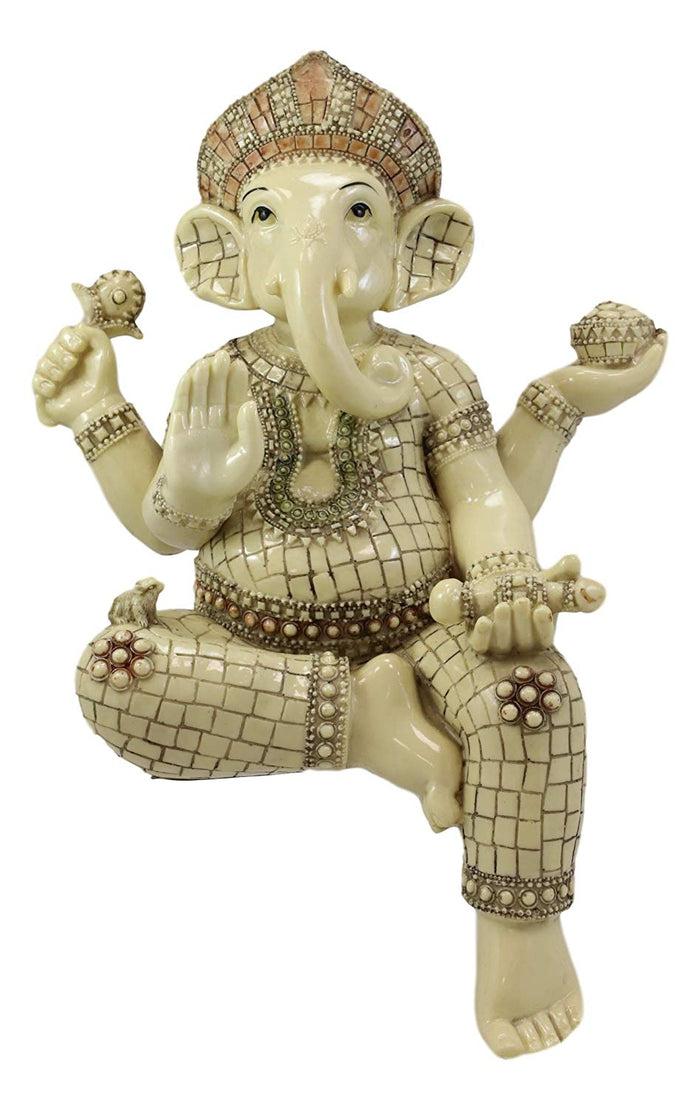 Ebros 15" Tall Hindu Ganesha Holding Modaka Bowl & Lotus Table Edge Shelf Sitter