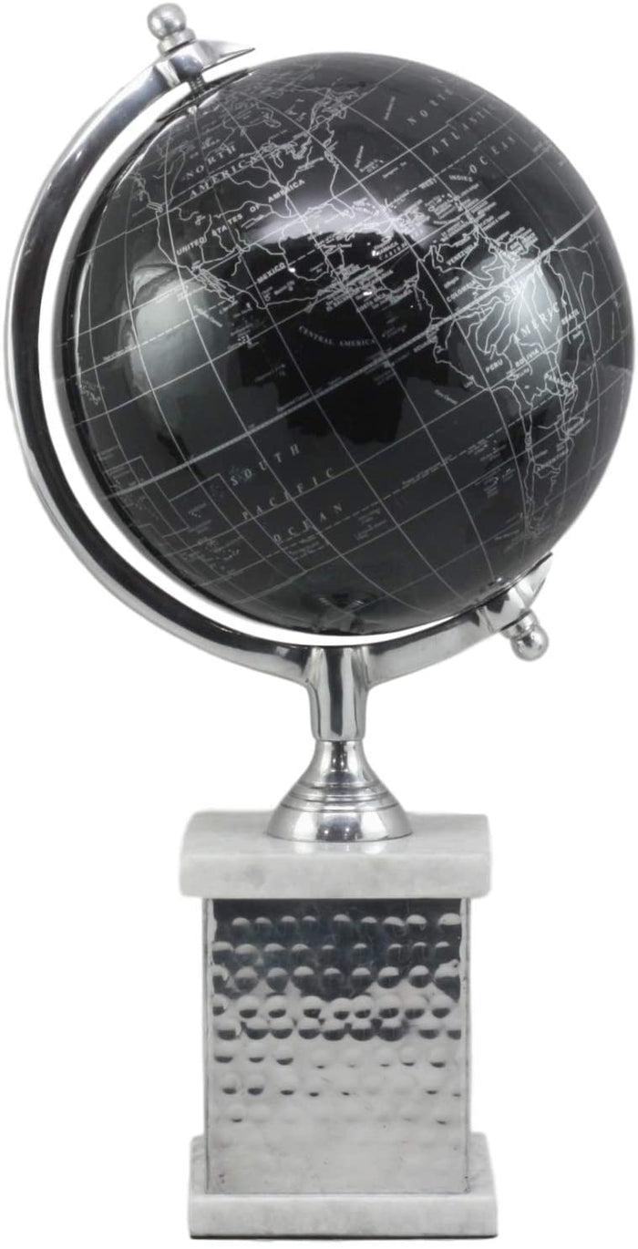 Ebros 16.75"H Black Desktop Swivel World Globe Aluminum Frame Marble Accent Base