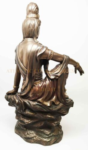 Ebros 16 Inch Water And Moon Kuan Yin Buddhist Bronze Finish Statue Figurine