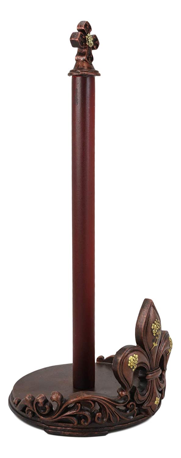 Ebros 16" Tall Rustic Vintage Fleur De Lis Cross Top Crown Paper Towel Holder