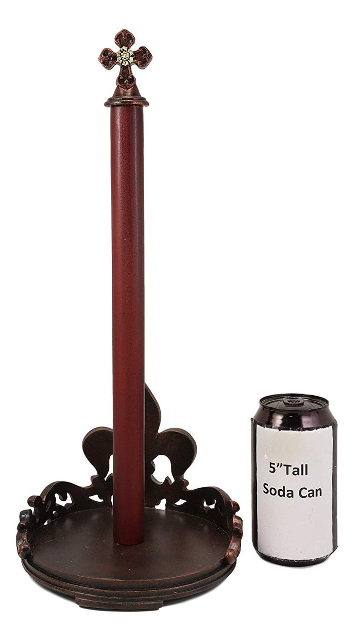 Ebros 16" Tall Rustic Vintage Fleur De Lis Cross Top Crown Paper Towel Holder