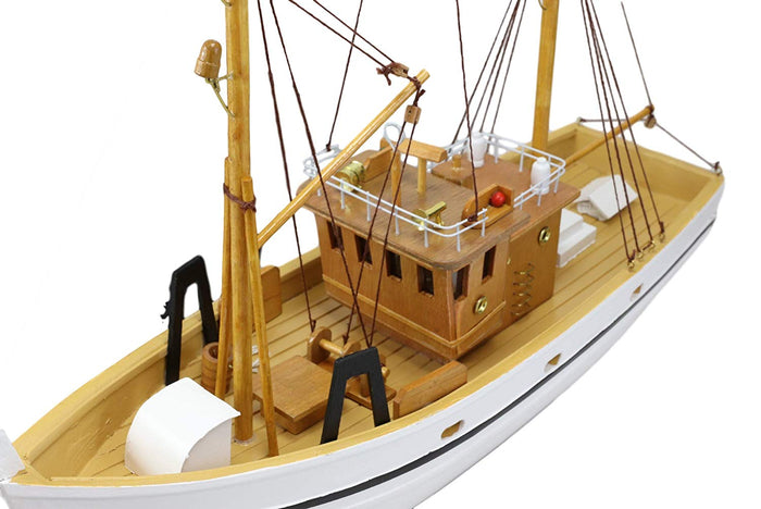 Ebros 17.25" Long Fisherman's Wharf White Wooden Handicraft Nautical Coastal Ocean Marine Trawler Fishing Vessel Boat Model Statue With Wood Base Stand Fully Assembled Figurine Sea Ship Prototype