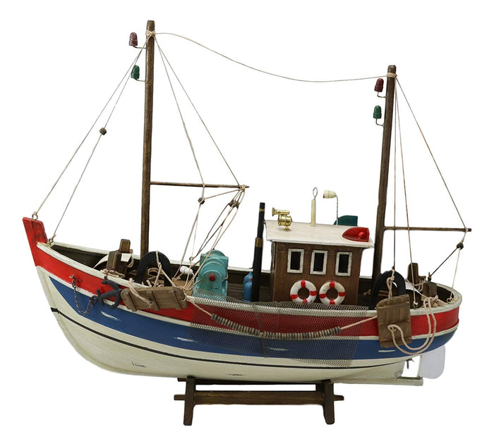 Ebros 17" Long Wooden Handicraft Nautical Vessel Boat Model With Wood Base Stand