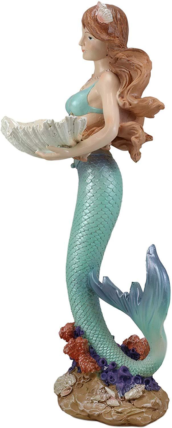 Ebros 17" Tall Mermaid With Giant Oyster Shell Dish Votive Candle Holder Statue