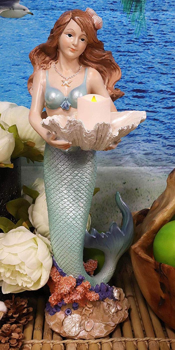 Ebros 17" Tall Mermaid With Giant Oyster Shell Dish Votive Candle Holder Statue