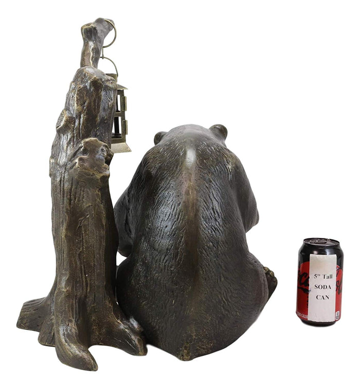 Ebros 18.25" Tall Large Aluminum Whimsical Bookworm Papa Bear With Glasses Sitting By Forest Tree Outpost Garden Lantern Statue Rustic Wildlife Western Cabin Lodge Bears Decor Figurine