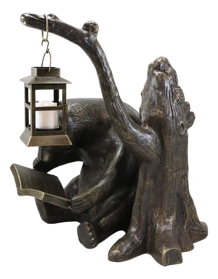 Ebros 18.25" Tall Large Aluminum Whimsical Bookworm Papa Bear With Glasses Sitting By Forest Tree Outpost Garden Lantern Statue Rustic Wildlife Western Cabin Lodge Bears Decor Figurine