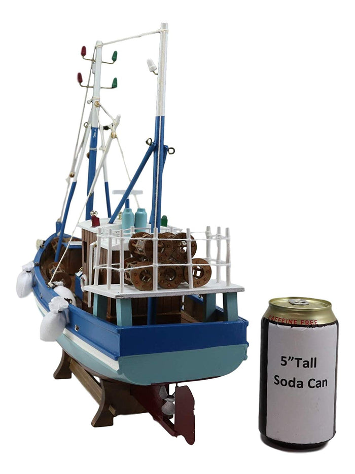 Ebros 18"L Blue Maine Fishing Shrimping Lobster Boat Model With Wood Base Figure