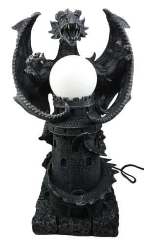Ebros 19"H Medieval Castle Dragon W/ Illuminated Orb Wing Figurine Floor Table Lamp