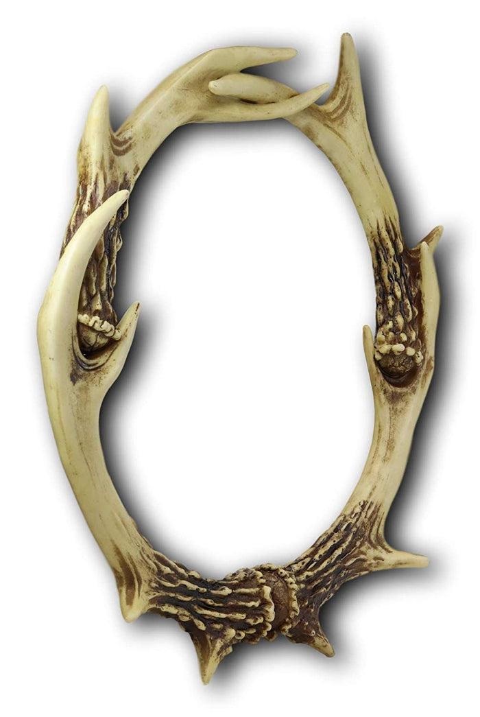 Ebros 19" High Western Rustic Hunters Entwined Stag Deer Antlers Rack Round Wall Mirror Decor Plaque Vintage Decorative Antler Racks Hanging Mirrors As Centerpiece Sculpture Beauty Vanity Accent