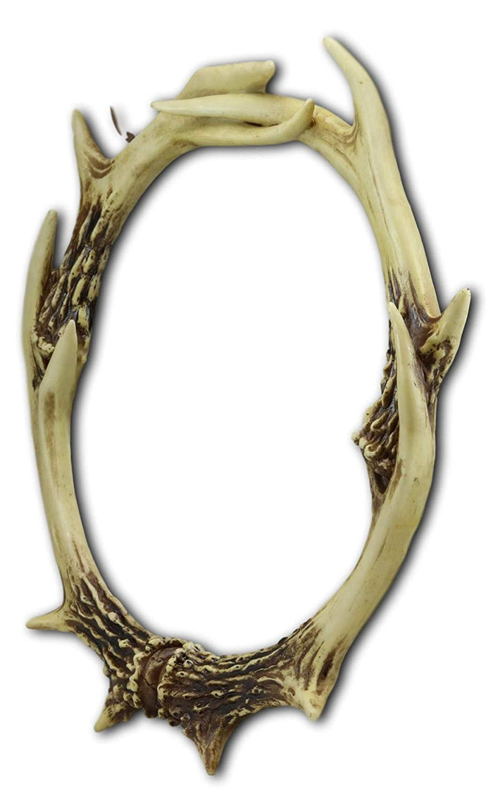 Ebros 19" High Western Rustic Hunters Entwined Stag Deer Antlers Rack Round Wall Mirror Decor Plaque Vintage Decorative Antler Racks Hanging Mirrors As Centerpiece Sculpture Beauty Vanity Accent