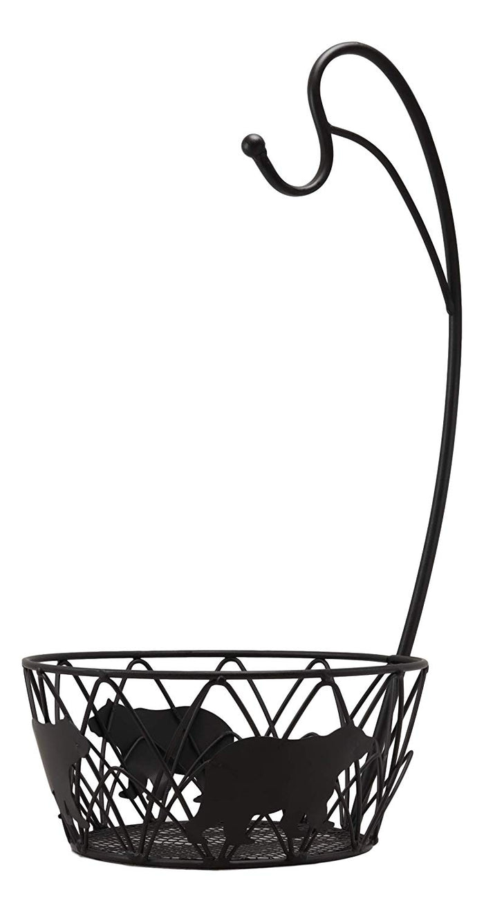 Ebros 19" Tall Rustic Western Bear Themed Metal Banana Grapes Rack Hook Holder And Basket Bowl
