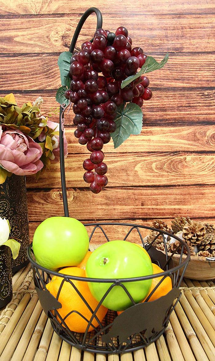 Ebros 19" Tall Rustic Western Bear Themed Metal Banana Grapes Rack Hook Holder And Basket Bowl