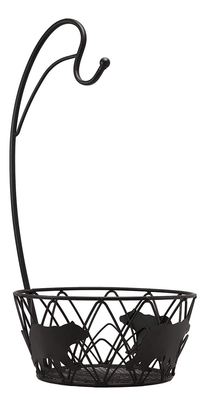 Ebros 19" Tall Rustic Western Bear Themed Metal Banana Grapes Rack Hook Holder And Basket Bowl