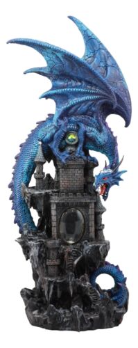 Ebros 20"H Blue Waterfall Spyro Dragon On Castle Statue LED Night Light Figurine