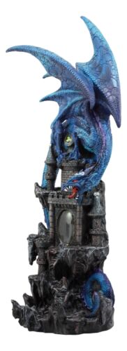Ebros 20"H Blue Waterfall Spyro Dragon On Castle Statue LED Night Light Figurine