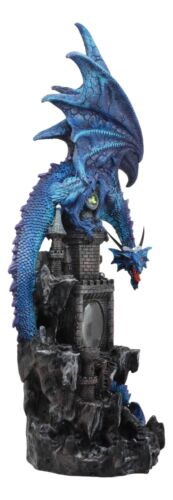 Ebros 20"H Blue Waterfall Spyro Dragon On Castle Statue LED Night Light Figurine