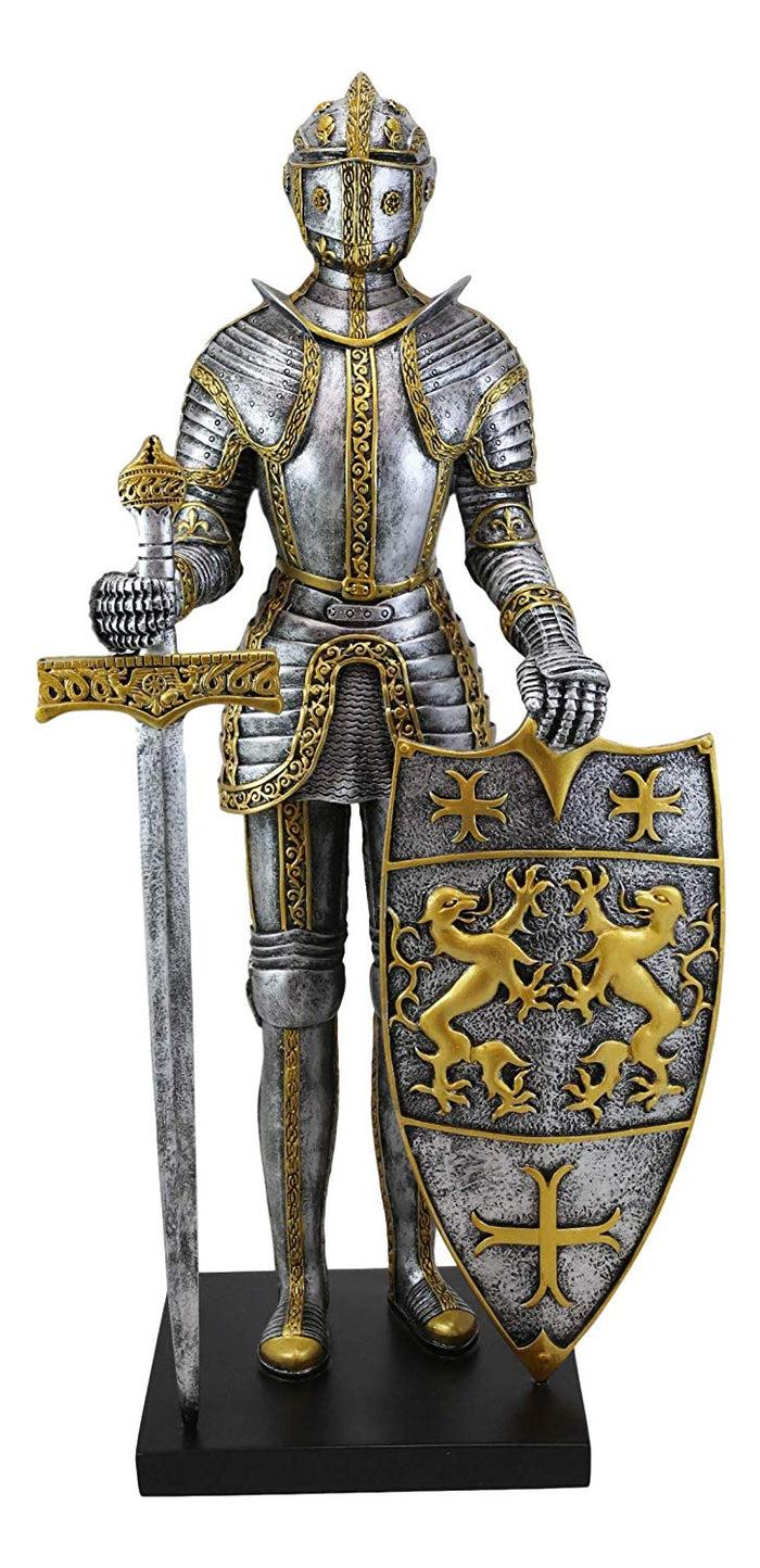 Ebros 21"H Large Medieval Suit Of Armor Knight With Sword And Heraldry Shield Statue