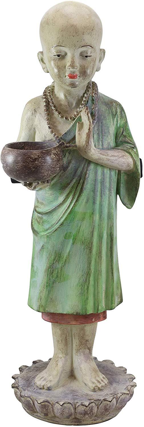 Ebros 24" Tall Jizo Buddha Monk Hand Greeting Pose Holding Bowl Bird Feeder Bath