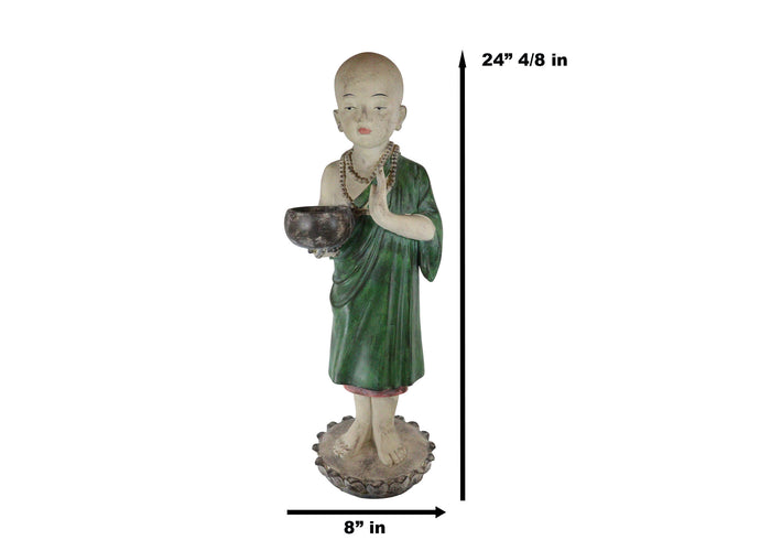 Ebros 24" Tall Jizo Buddha Monk Hand Greeting Pose Holding Bowl Bird Feeder Bath