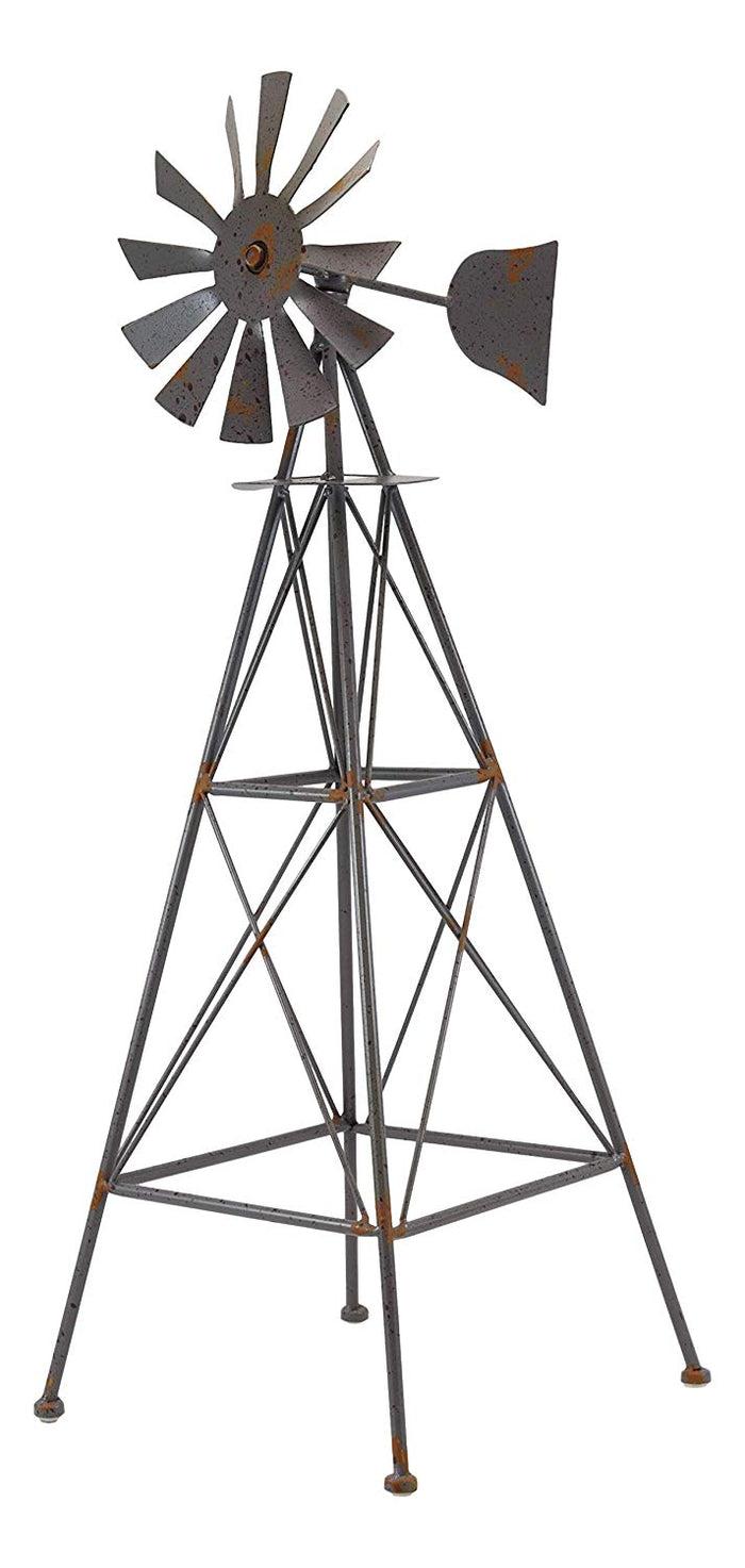 Ebros 25.25" Tall Large Rustic Country Farm Agricultural Windmill Outpost Galvanized Metal Handcrafted Sculpture
