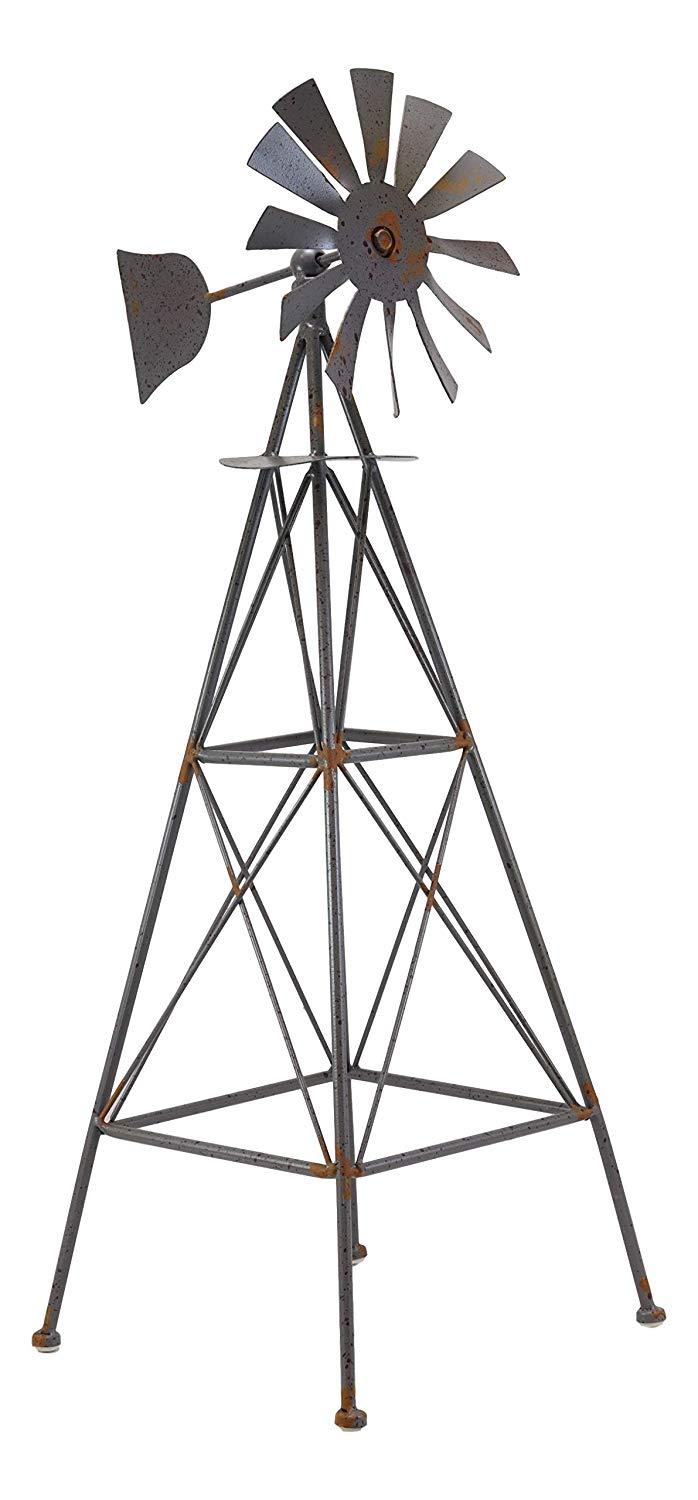 Ebros 25.25" Tall Large Rustic Country Farm Agricultural Windmill Outpost Galvanized Metal Handcrafted Sculpture
