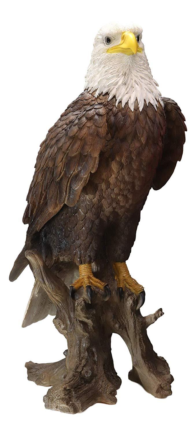 Ebros 27"H Realistic American Pride Bald Eagle Perching On Tree Stump Statue