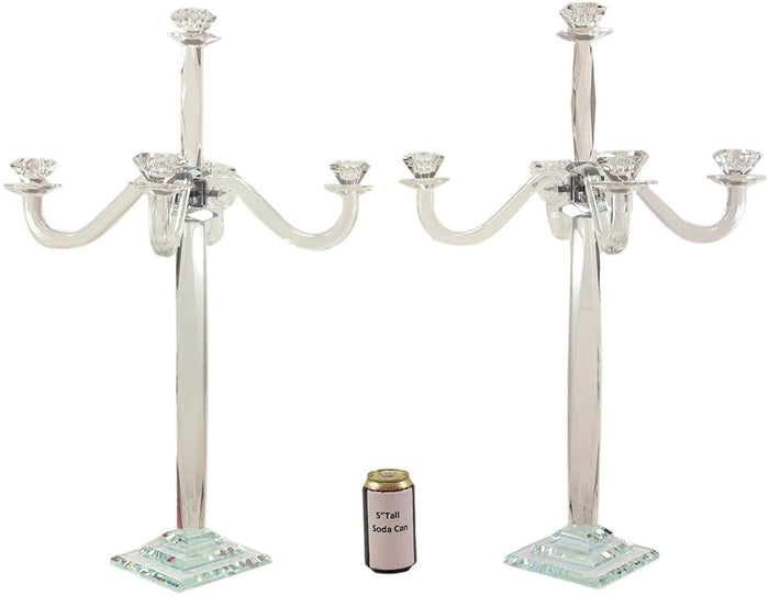 Ebros 28" Tall SET OF 2 Crystal Glass Pillar Column 5 Candlesticks Candle Holder