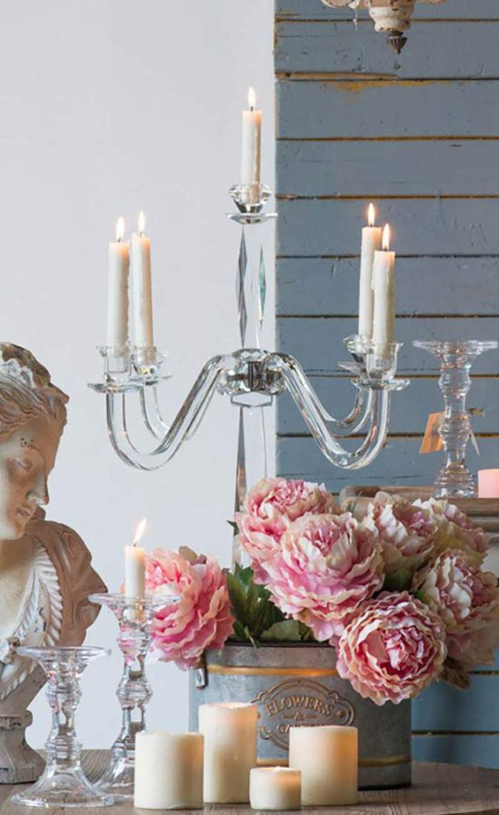 Ebros 28" Tall SET OF 2 Crystal Glass Pillar Column 5 Candlesticks Candle Holder