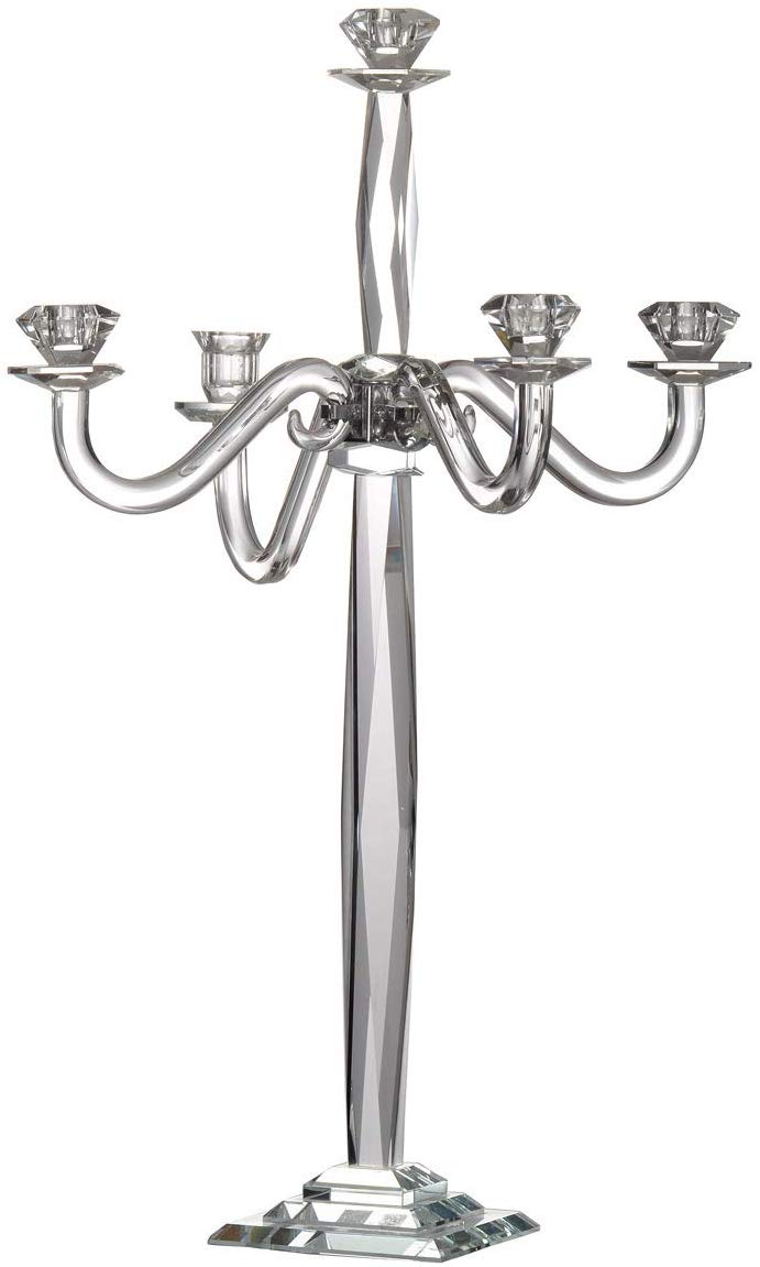 Ebros 28" Tall SET OF 2 Crystal Glass Pillar Column 5 Candlesticks Candle Holder